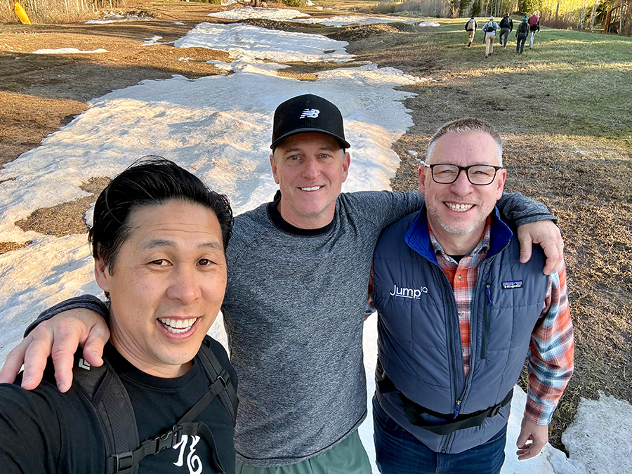 George Kang, Brian Gordon, Dean Evans hiking